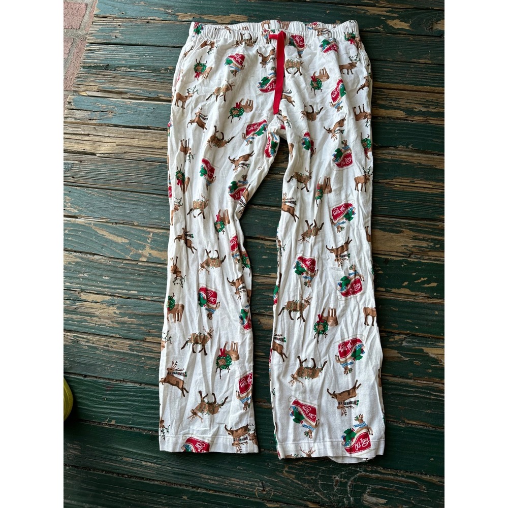 Old Navy Mens Large Christmas Reindeer Pajama Pants White Holiday Lounge Bottoms